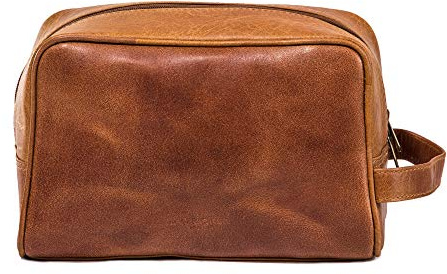 HOLZRICHTER Berlin - Kulturtasche aus Leder für Damen & Herren (No-3-1), Kulturbeutel 15x25x13cm, Echtleder Waschtasche, Camel