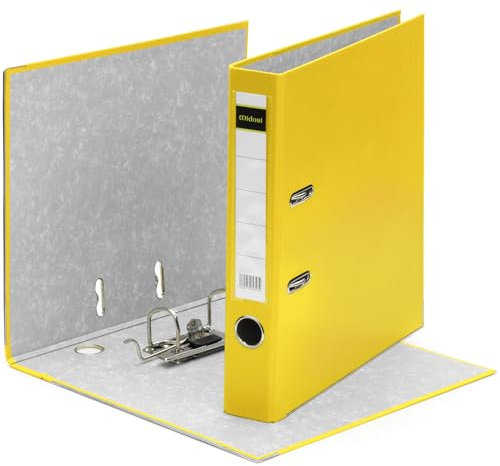 MIDORI Ordner PP-Color aus Kunststoff | 4er Pack Aktenordner 5 cm breit im DIN A4 Format in Gelb | Schmaler Briefordner Ringordner mit austauschbarem Rückenschild