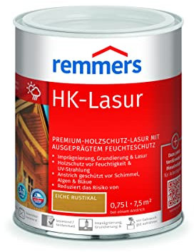 Remmers HK-Lasur 3in1 eiche rustikal, 0,75 Liter, Holzlasur aussen, 3n1: Imprägnierung, Grundierung & Lasur, Holzschutz vor Feuchtigkeit & UV-Strahlung