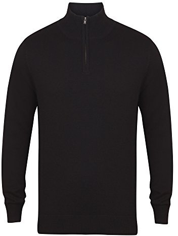 Henbury Mens 1/4 Zip Long Sleeve Jumper (4XL) (Black)