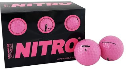 Nitro Langstrecken-Golfbälle (12 Stück), alle Stufen, Maximaldistanz, Titankern 85, Kompression, hohe Geschwindigkeit, Spin-Kontrolle, USGA-genehmigt, insgesamt 12 Stück, Hot Pink