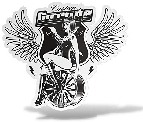 erreinge Autocollant Rétro Pin-Up Garage en Forme adhésif Autocollant PVC pour Mur Murale Auto Moto Casque Camper pour Ordinateur Portable - 10 cm