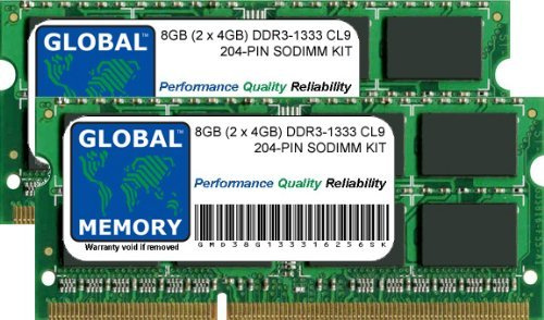 GLOBAL MEMORY 8Go (2 x 4Go) DDR3 1333MHz PC3-10600 204-PIN SODIMM MÉMOIRE RAM KIT pour Ordinateurs Portables