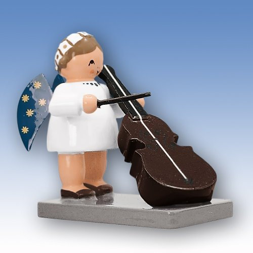 KWO Olbernhau Engel mit Baßgeige, 5 cm, Holz, Mehrfarbig, klein