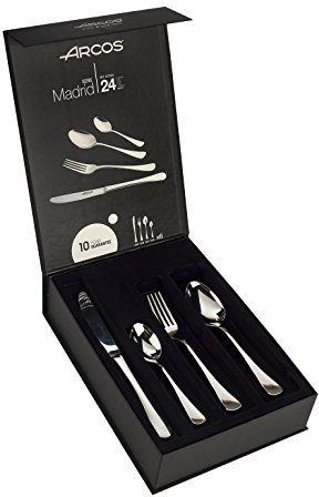 Arcos Serie Madrid, Pacco regalo Set di Posateria 24 pezzi (6 Coltello + 12 Cucchiaio + 6 Forchetta), Monoblocco Unipezzo, Colore Argento