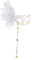 Widmann 1800S - Augenmaske mit Stab, Weiß, mit Federn und Einsetzen aus Silber/Gold, Kostümzubehör, Accessoire, Venezianisch, Karneval, Mottoparty