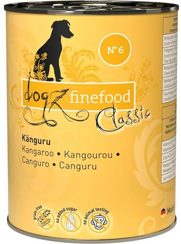 dogz finefood Hundefutter nass - N° 6 Känguru - Feinkost Nassfutter für Hunde & Welpen - getreidefrei & zuckerfrei - hoher Fleischanteil, 6 x 400 g Dose