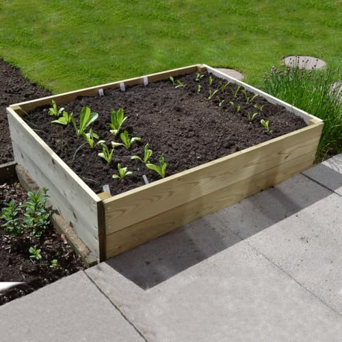 Greena Rectangular Timber Raised Garden Planters For Outdoor Plants Vegetables Herbs Flowers Renewable Scandinavian Pine Pressure Treated For Long Product Life Made in the UK 90(W)cmx120(L)cmx30(H)cm