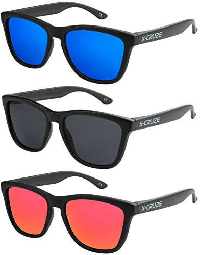 X-CRUZE 3er Pack Nerd Sonnenbrillen polarisierend Vintage Retro Style Stil Unisex Herren Damen Männer Frauen Brille - schwarz matt LW - Set B -