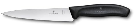 Victorinox Swiss Classic Carving Knife, 15 cm Straight Edge Blade, Black | Extra sharp stainless steel kitchen knife for uniform cuts. Ergonomic plastic handle. Dishwasher safe. Swiss Made.
