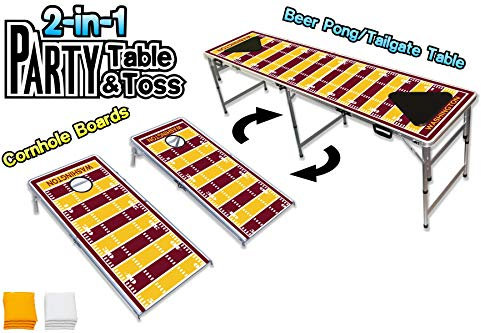 2-in-1 Cornhole Boards und Bier Pong Tisch W/optional LED Glow Lights – Washington Fußball Field, Washington Football Field