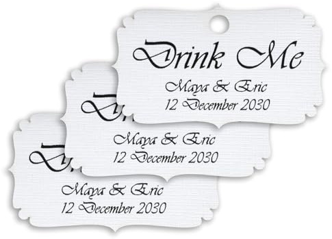 Summer-Ray 60pcs Mini Personalised Drink Me Tags Alice in The Wonderland Theme Favour Tags (White Linen)