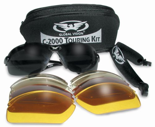 Motorcycle/Biker Glasses/Sunglasses Touring Kit Complete With 5 Sets Of Interchangeable Lenses And Storage Pouch Plus A Global Eyewear Store Microfibre Lens Cloth