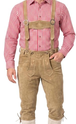 German Wear Trachtenlederhosen Trachten Lederhose Kniebundhose Trachtenhose mit Hosenträger