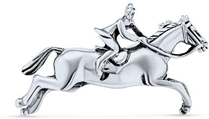 Épingle À Broche Pour Femme En Argent Sterling 925 Oxydé, Représentant Une Cow-Girl De L'Ouest, Qui Pratique L'Équitation, Le Saut D'Obstacles Et Les Chevaux De Race Thoroughbred