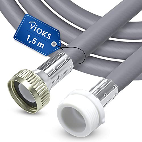 VIOKS Rallonge de tuyau d'alimentation pour machine à laver 1,5 m 25 °C 3/4 droit/droit - Rallonge de tuyau de lave-vaisselle et tuyau d'eau pour machine à laver
