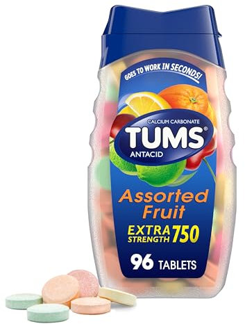 TUMS Antacid Chewable Tablets, Extra Strength for Heartburn Relief, Assorted Fruit, 96 count