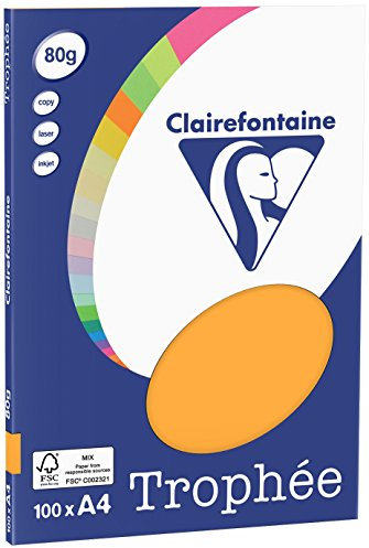 Clairefontaine 4108C - Ries Druckerpapier / Kopierpapier Clairalfa PPP, DIN A4, 80g, 100 Blatt, Mandarine, 1 Ries
