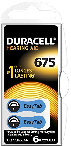 Duracell 75072649, Pila Uditiva Easy Tab 675 Blu, Pack da 6