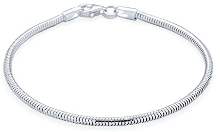 Bling Jewelry Snake Chain Starter Charm Fits European Beads Bracelet For Women Teen Strong .925 Sterling Silver Spring Ring Clasp