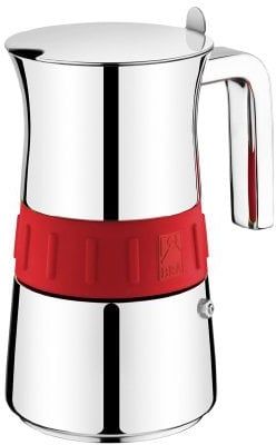 BRA Elegance Cafetera Italiana, Acero Inoxidable, Gris y Rojo, 6 tazas, 9,3 cm x 9,5 cm
