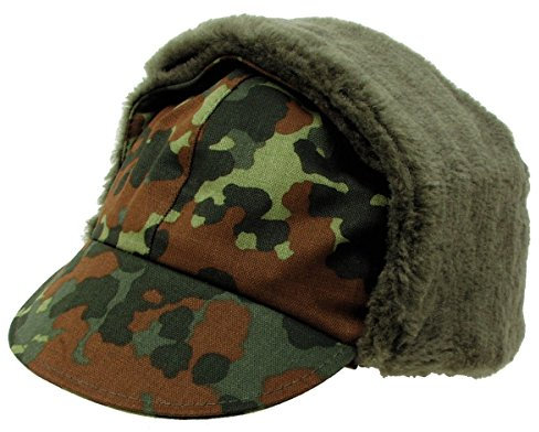 A. Blöchel Original Wintermütze der Deutschen Bundeswehr mit Schirm und Ohrenschutz Größen (60, Flecktarn)