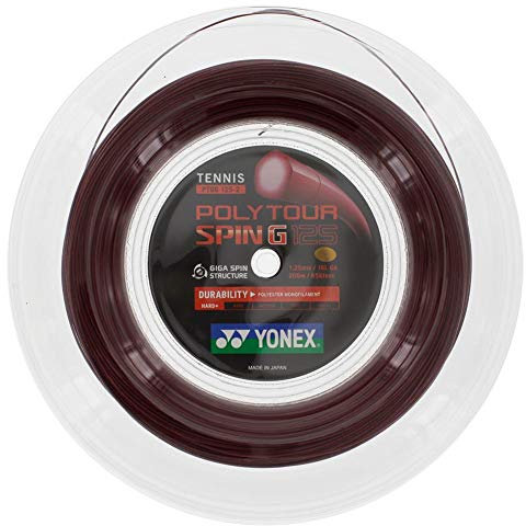 Yonex Unisex – Erwachsene Poly Tour Spin G 200m dunkelred Tennis-Saite, rot-rot, 1,25 mm