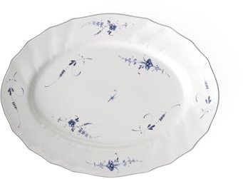 Villeroy und Boch Vieux Luxembourg Ovale Servierplatte, 36 cm, Premium Porzellan, Weiß/Blau, Porcelain