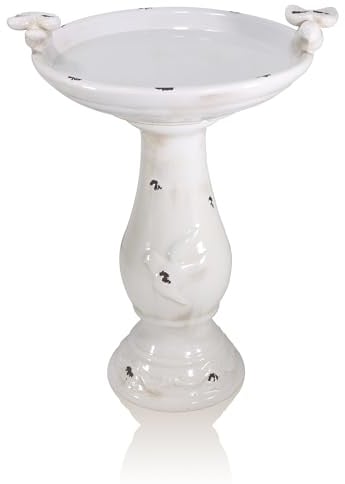 Alpine Corporation Vogeltränke mit Vogelfiguren, 61 cm hoch, Keramik, antikes Design, Hellbraun