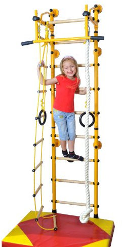 NiroSport Sprossenwand M2 Kletterwand Klettergerüst Turnwand Heimsportgerät mit Klimmzugstange inkl. Turnringe Tau Strickleiter Trapez