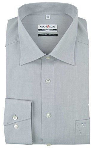 Marvelis Herren Businesshemd Langarm Comfort-Fit,Chambray,New Kent,Mittelgrau 60,46