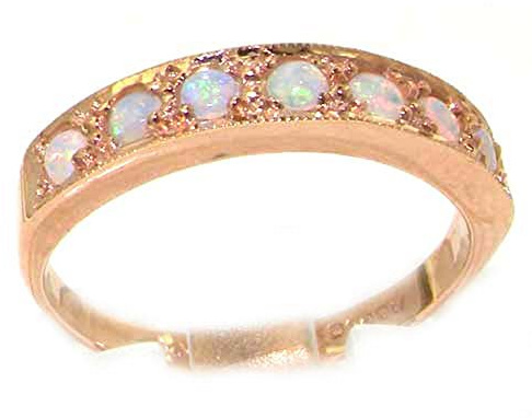 Solid English 9ct Rose Gold Ladies Natural Opal Eternity Band Ring - Size W