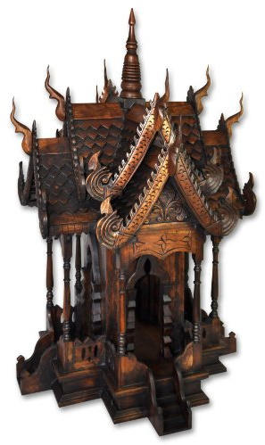 Thaiboo Original thailändisches Geisterhaus Teakholz 95 cm hoch Handarbeit Buddha Tempel Schrein Feng Shui