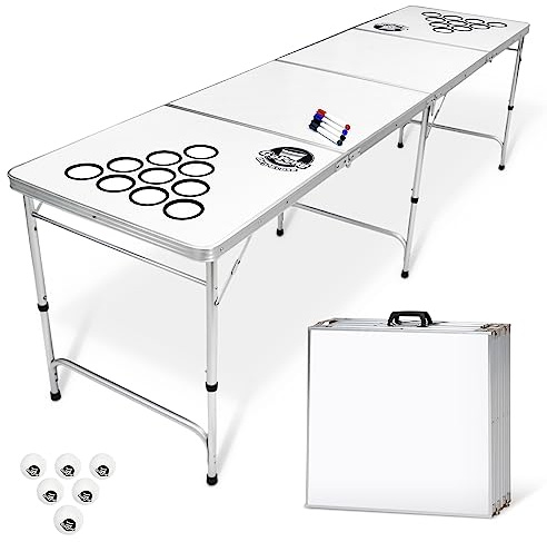 GoPong Beer Pong 2,4 m Bierpong-Tisch mit anpassbarer trocken abwischbarer Oberfläche, weiß