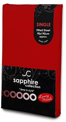 Sapphire Collection Luxury Percale Non Iron Red Fitted Sheet Size - Single