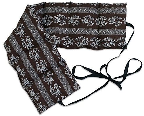 Coussin aux graines de lin à 7 compartiments avec sangles - 65x15 cm - Brun à fleur - Bouillotte sèche - four et micro-ondes utilisable à chaud & compresse froide
