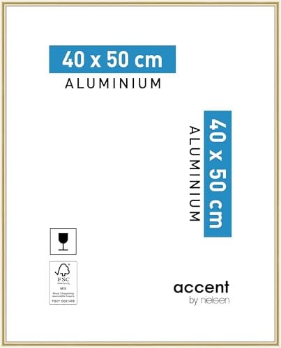 accent by nielsen Bilderrahmen, 40 x 50 cm, Aluminium, Gold glanz, Posterrahmen zum Aufhängen im Hoch- & Querformat, Echtglas, Accent