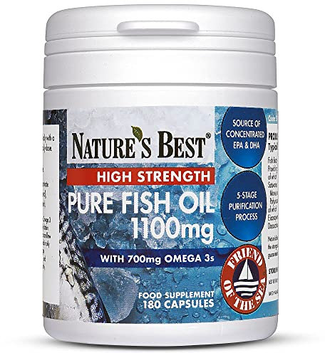 Nature's Best Pure Fish Oil Capsules High Strength (1100mg) - Essential Omega 3 Fish Oil with EPA 360mg and DHA 240mg - UK Made - 180 Capsules (4+ Months' Supply)