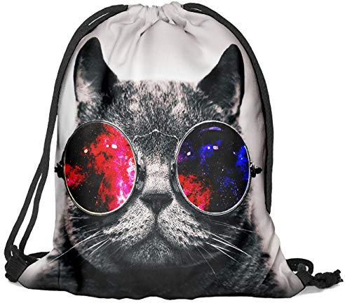 Beutel Galaxy Sunglasses Cat Katze Aufdruck Fullprint Tasche Gymsac Turnbeutel Jutebeutel Print Bag Fitness [010]