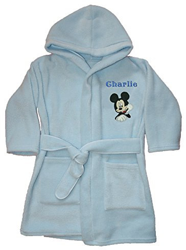 Boys Mickey Mouse Personalised Super Soft Fleece Dressing Gown Blue 2-3 Years.