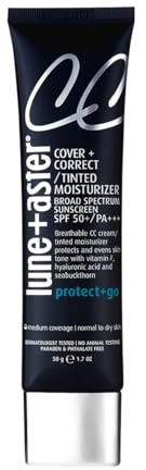 Lune+Aster CC Cream Broad Spectrum SPF 50 | Medium Coverage, Color Correcting Cream For A Dewy Glow - Medium Deep, 1.7 Oz