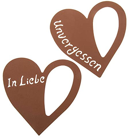 SIDCO Trauerdeko 2 x Herz Grabdeko Rostherz Spruchstein Rost Grabherz Grabschmuck