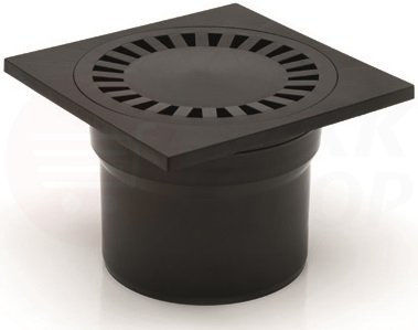 Senkrechter Bodenablauf Kunststoff schwarz 150 x 150 mm DN 110 Ø 110 mm Duschablauf Bad Ablaufgarnitur Badablauf Sperrwasser Siphon 50-55 l/min Belastung bis K3-300 kg