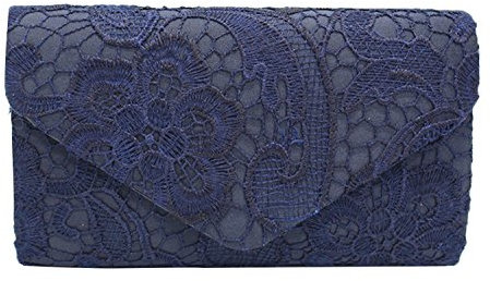 PB-SOAR Elegant Damentasche Clutch Abendtasche Brauttasche Umhängetasche Handtasche mit Spitze, 8 Farben auswählbar (Dunkel Blau)