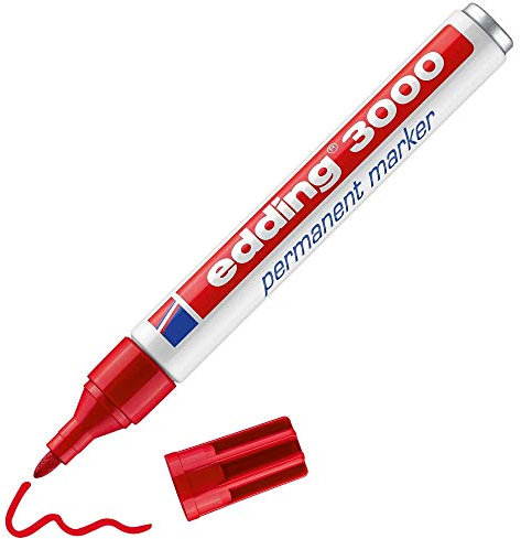 edding 3000 Permanentmarker - rot - 1 Stift - Rund-Spitze 1,5-3 mm - schnell trocknender Permanent Marker - wasserfest, wischfest - für Karton, Kunststoff, Holz, Metall - Universalmarker