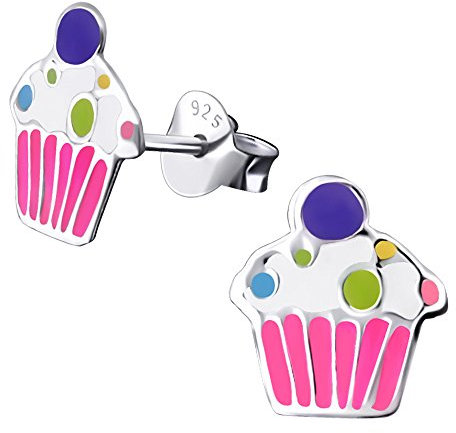 Laimons Mädchen Kids Kinder-Ohrstecker Ohrringe Kinderschmuck Muffin Kuchen Cupcake Gebäck pink weiß grün mit Glitzer aus Sterling Silber 925
