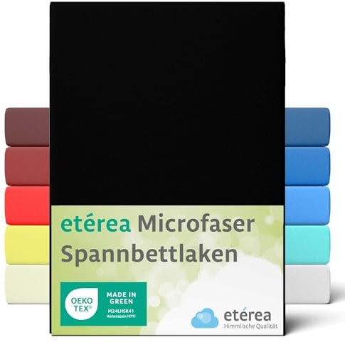 etérea Jersey Spannbettlaken 90x200-100x200 cm Schwarz für 15-25 cm Steghöhe 100% Microfaser - Oekotex Bettbezug Matratzen Bezug - Bettlaken 90x200cm - 100x200cm Black