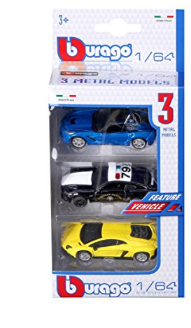 Bburago - Feature Vehicle – Miniaturautos im Maßstab 1:64 – Set mit 3 Fahrzeugen – Spielzeug für Kinder – zum Sammeln ab 3 Jahren – 59030