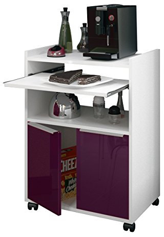Berlioz Créations KD6BA Küchenwagen, in auberginefarbenem Hochglanz, 60 x 40 x 82 cm, 100 Prozent französische Herstellung
