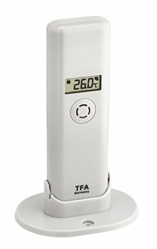 TFA Dostmann Weatherhub Thermo-Hygro-Sender, Kontrolle der Temperatur/Raumfeuchtigkeit innen/außen, für Kühlhäuser, Gewächshäuser, Lager, mit Display, weiß